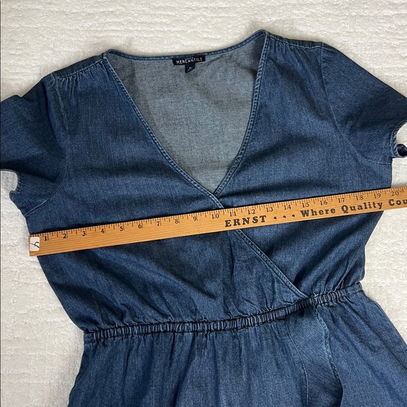 J. Crew Mercantile denim chambray short sleeve faux wrap dress with ruffle hem M - Picture 8 of 12